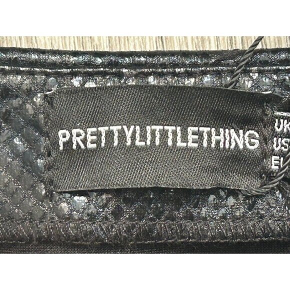 NWT Pretty Little Thing Black Faux Leather Mini Skirt Snakeskin Belted Size 12 - Picture 6 of 10